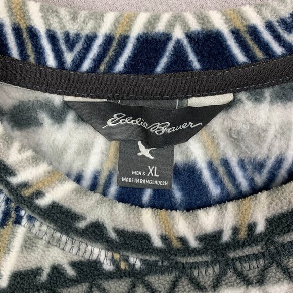 Eddie Bauer Mens Sweater XL Gray Blue Aztec Fleece Long Sleeve Southwestern - Picture 2 of 7